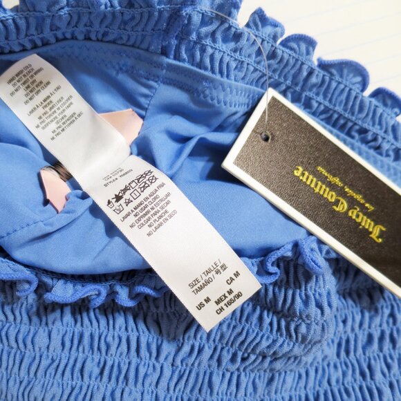 NWT Juicy Couture Blue Smocked Strapless Cover Up Tube Dress Ruffle Hem M - Picture 15 of 15